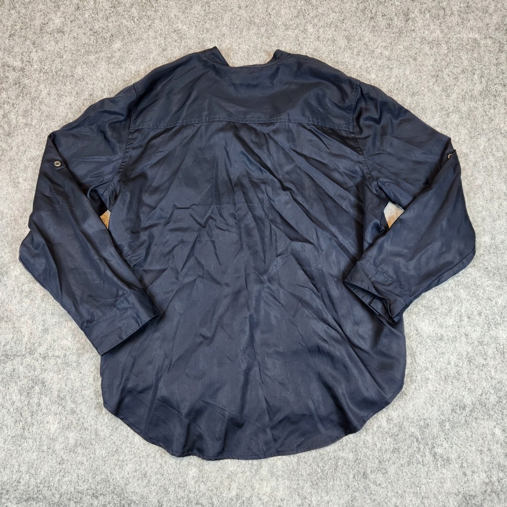 NWT Tommy Hilfiger Utility Shirt Women‎ XL Blue Lyocell Roll Tab Blouse Midnight - Picture 12 of 14